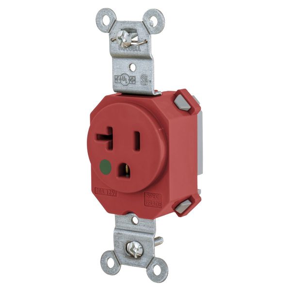 Hubbell Wiring Device-Kellems Straight Blade Devices, Hospital Grade, Receptacles, Simplex, SNAPConnect, Hospital Grade, 20A 125V, 2-Pole 3-Wire Grounding, 5-20R, Nylon, Red SNAP8310R